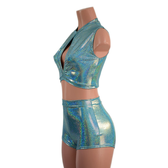 Small Ready to Ship High Waist Pinup Shorts and Keyhole Top Set - Coquetry Clothing