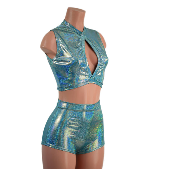 Small Ready to Ship High Waist Pinup Shorts and Keyhole Top Set - Coquetry Clothing