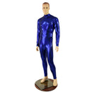 Small Ready to Ship Mens Blue Long Sleeve Catsuit with Turtleneck and Back Zipper - Coquetry Clothing