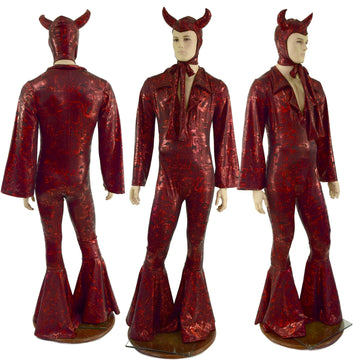 Small Ready to Ship Mens Primeval Red Devil Suit and Horned Bonnet - Coquetry Clothing