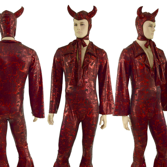 Small Ready to Ship Mens Primeval Red Devil Suit and Horned Bonnet - Coquetry Clothing