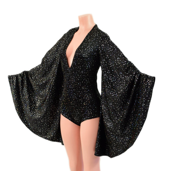 Small Ready to Ship Plunging V Neck Star Noir Romper with Boy Cut Leg - Coquetry Clothing