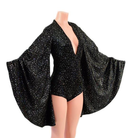 Small Ready to Ship Plunging V Neck Star Noir Romper with Boy Cut Leg - Coquetry Clothing