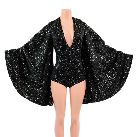 Small Ready to Ship Plunging V Neck Star Noir Romper with Boy Cut Leg - Coquetry Clothing