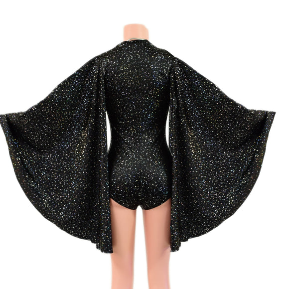 Small Ready to Ship Plunging V Neck Star Noir Romper with Boy Cut Leg - Coquetry Clothing