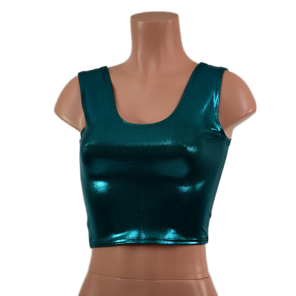 Small Ready to Ship Teal Metallic Crop Tank - Coquetry Clothing