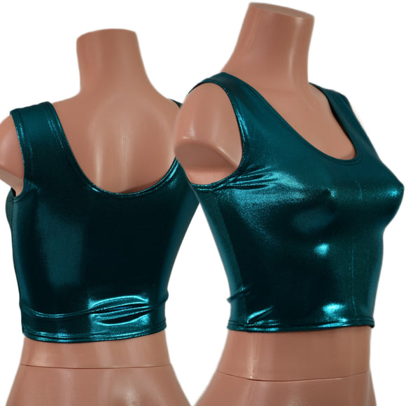 Small Ready to Ship Teal Metallic Crop Tank - Coquetry Clothing