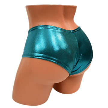 Small Ready to Ship Teal Metallic Ultra Cheeky Booty Shorts - Coquetry Clothing