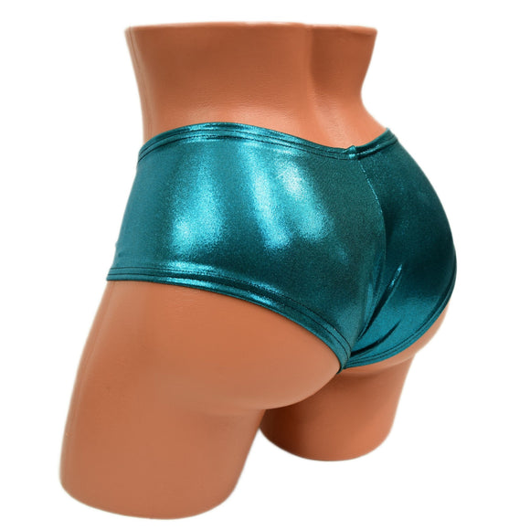 Small Ready to Ship Teal Metallic Ultra Cheeky Booty Shorts - Coquetry Clothing
