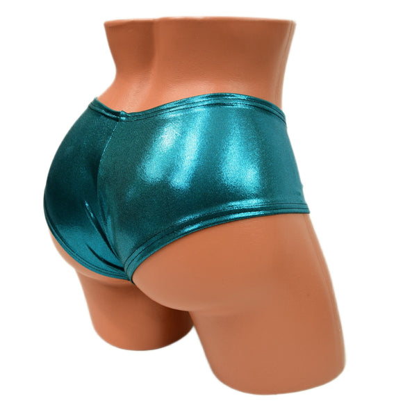Small Ready to Ship Teal Metallic Ultra Cheeky Booty Shorts - Coquetry Clothing