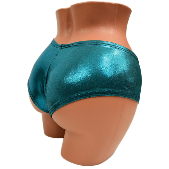 Small Ready to Ship Teal Metallic Ultra Cheeky Booty Shorts - Coquetry Clothing