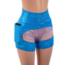 Small Ready to Ship Turquoise Kaleidoscope Short Chaps with Side Pockets - Coquetry Clothing