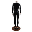 Small Ready to Ship Womens Faux Tuxedo Catsuit with Red Buttons and Bow Tie - Coquetry Clothing
