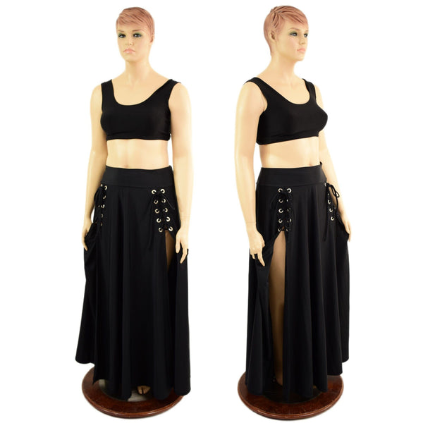 Smooth Black Spandex Double Slit Laceup Melissa Skirt (top sold separately) - 4