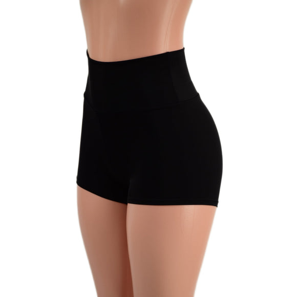 Smooth Black Spandex High Waist Shorts READY to SHIP - Coquetry Clothing