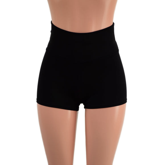 Smooth Black Spandex High Waist Shorts READY to SHIP - Coquetry Clothing