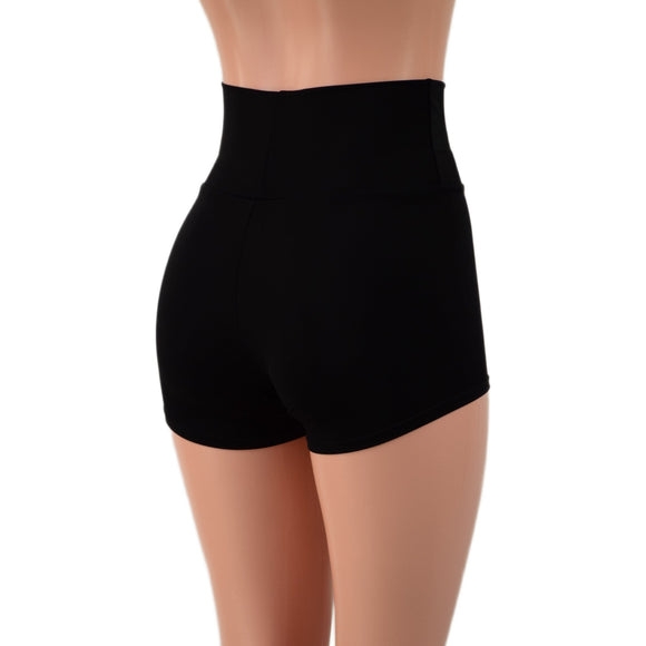Smooth Black Spandex High Waist Shorts READY to SHIP - Coquetry Clothing