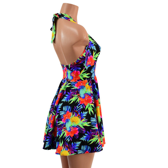 Sonic Bloom UV Glow Halter Skater Dress - Coquetry Clothing