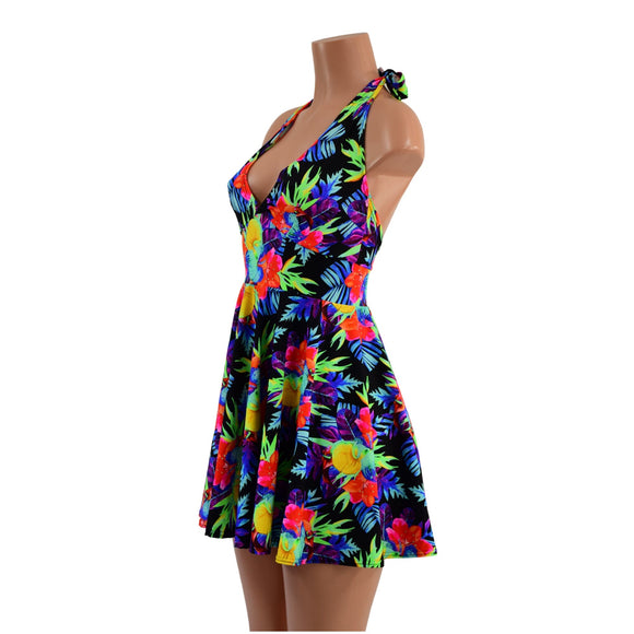Sonic Bloom UV Glow Halter Skater Dress - Coquetry Clothing