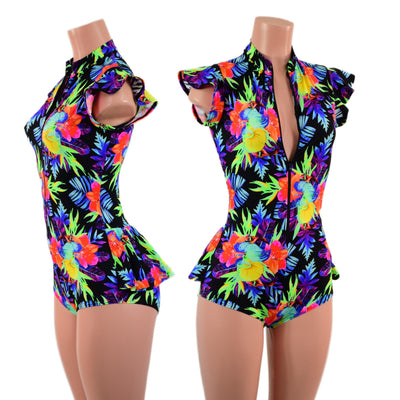 Sonic Bloom Zipper Front Ruffle Rump Romper - Coquetry Clothing