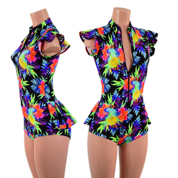 Sonic Bloom Zipper Front Ruffle Rump Romper - Coquetry Clothing