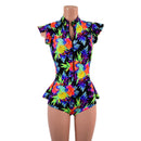 Sonic Bloom Zipper Front Ruffle Rump Romper - Coquetry Clothing