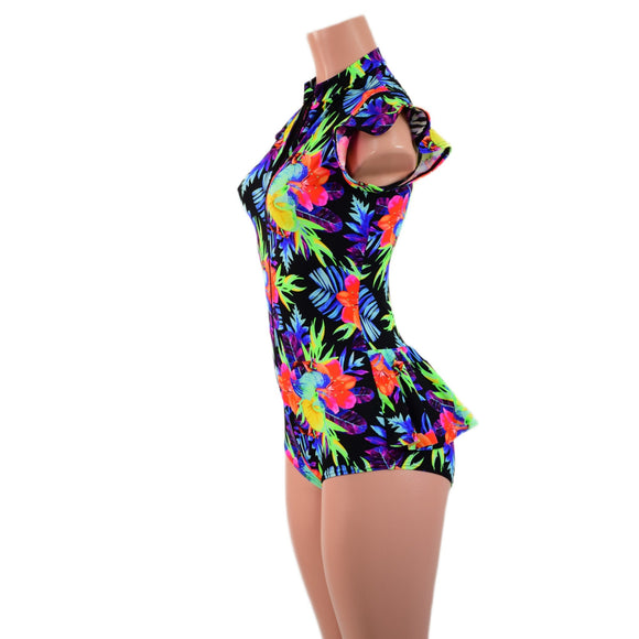 Sonic Bloom Zipper Front Ruffle Rump Romper - Coquetry Clothing