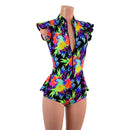 Sonic Bloom Zipper Front Ruffle Rump Romper - Coquetry Clothing