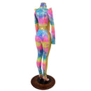 Spectrum and Gold Catsuit with V Front and Side Panels - Coquetry Clothing