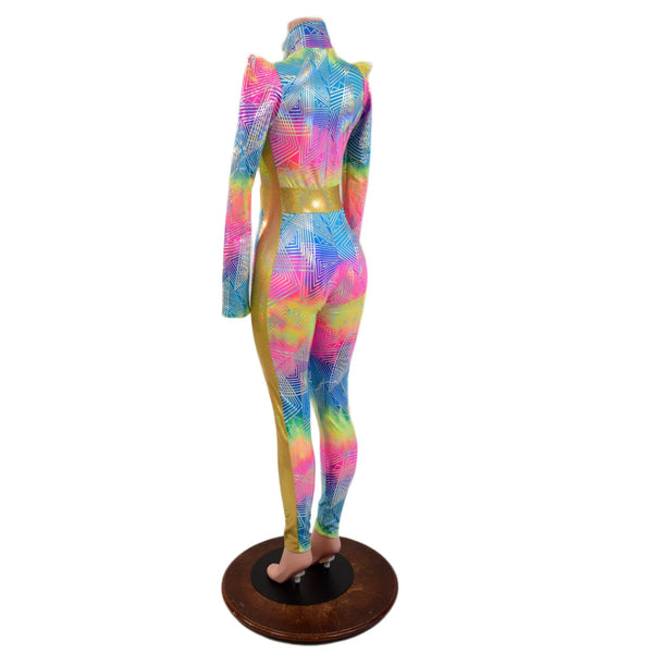 Spectrum and Gold Catsuit with V Front and Side Panels - 4