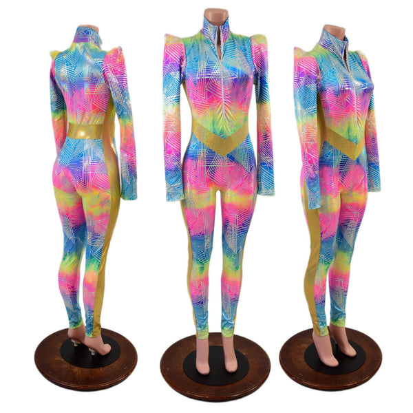 Spectrum and Gold Catsuit with V Front and Side Panels - 1