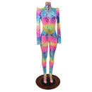 Spectrum and Gold Catsuit with V Front and Side Panels - Coquetry Clothing