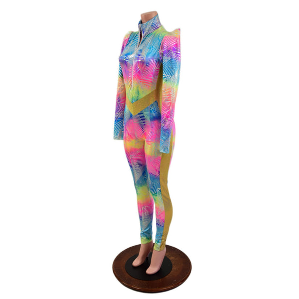 Spectrum and Gold Catsuit with V Front and Side Panels - 6