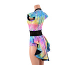 Spectrum Holo Romper with Inset Mesh Keyhole Neckline and Mini Tux Back Tails - Coquetry Clothing