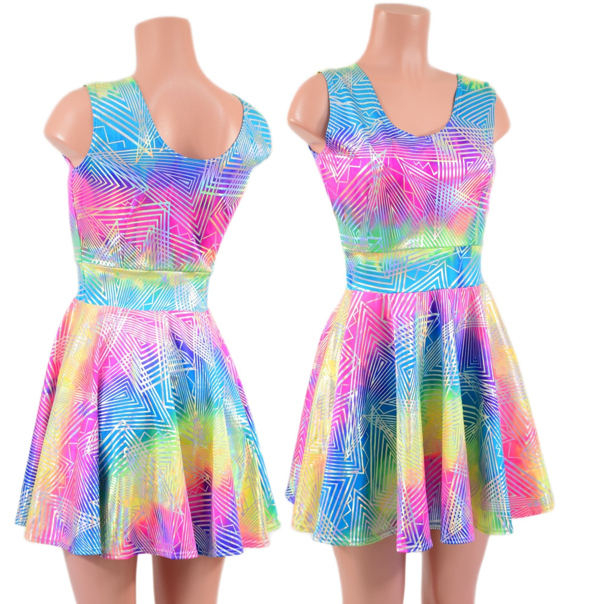 Spectrum Holographic Tank Style Skater Dress - Coquetry Clothing