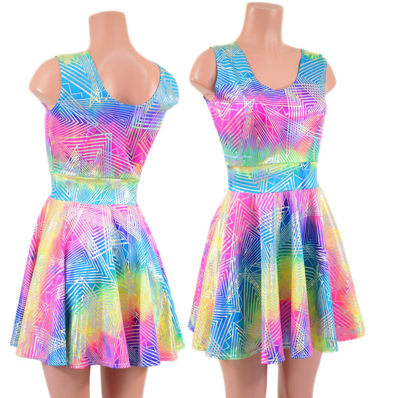 Spectrum Holographic Tank Style Skater Dress - Coquetry Clothing