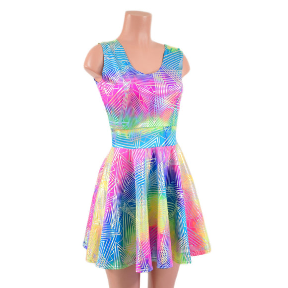 Spectrum Holographic Tank Style Skater Dress - Coquetry Clothing