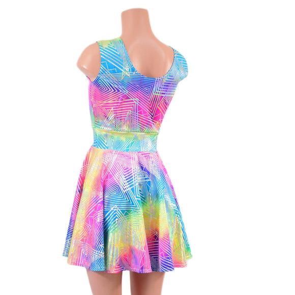Spectrum Holographic Tank Style Skater Dress - Coquetry Clothing