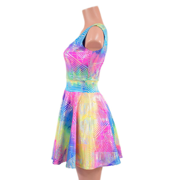 Spectrum Holographic Tank Style Skater Dress - Coquetry Clothing