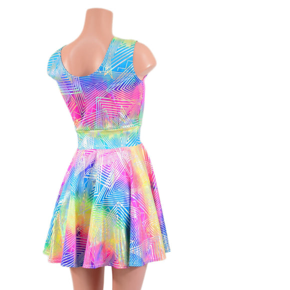 Spectrum Holographic Tank Style Skater Dress - Coquetry Clothing