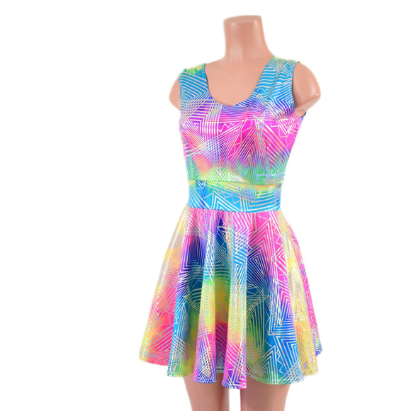 Spectrum Holographic Tank Style Skater Dress - Coquetry Clothing