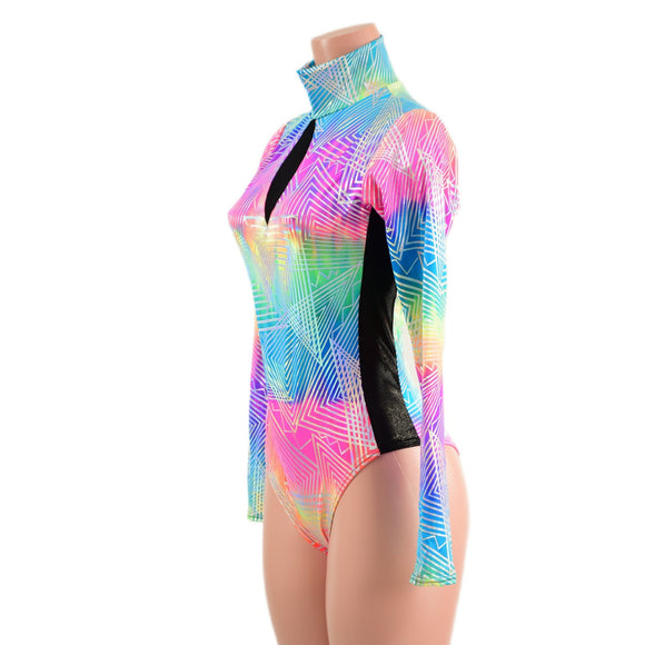 Spectrum Romper with Brazilian Cut Leg, Mesh Side Panels and Inset Keyhole - Coquetry Clothing