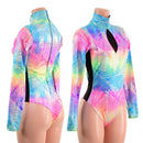 Spectrum Romper with Brazilian Cut Leg, Mesh Side Panels and Inset Keyhole - Coquetry Clothing