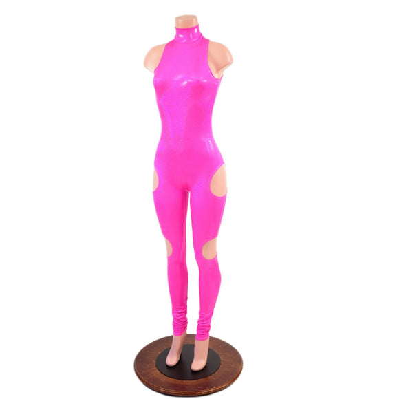 SpellBound Catsuit in Neon Pink Sparkly Jewel - Coquetry Clothing
