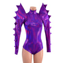 Spiked Mega Sharp Shoulder Romper in Grape Holographic - Coquetry Clothing
