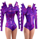 Spiked Mega Sharp Shoulder Romper in Grape Holographic - Coquetry Clothing