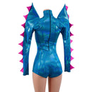 Spiked Mega Sharp Shoulder Romper in Peacock Holographic - Coquetry Clothing