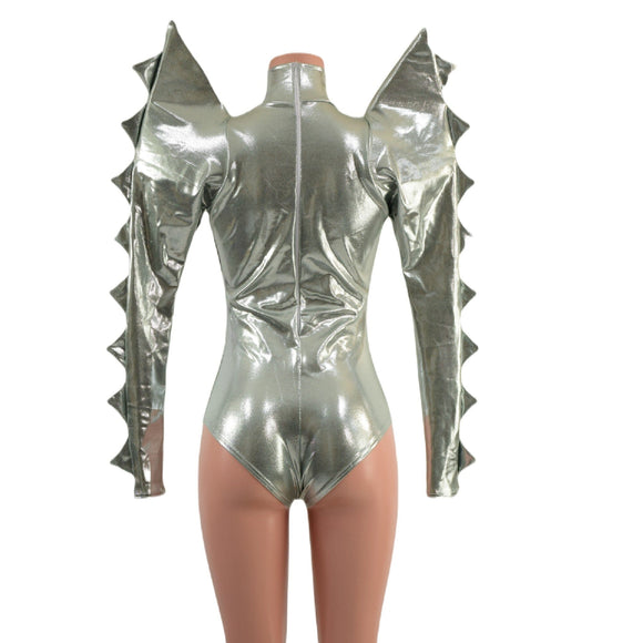 Spiked Mega Sharp Shoulder Romper in Platinum - Coquetry Clothing