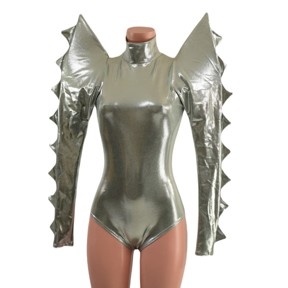 Spiked Mega Sharp Shoulder Romper in Platinum - Coquetry Clothing