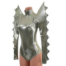 Spiked Mega Sharp Shoulder Romper in Platinum - Coquetry Clothing